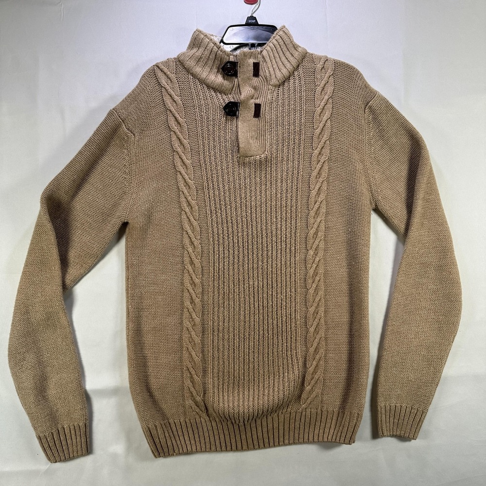 True Rock Sweater Womens 2XL Beige Henley High Neck Lined Cable Knit Pullover
